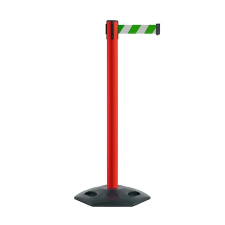 Stanchion Belt Barrier Rubber Base Red Post 9ft.Grn/Wh Belt